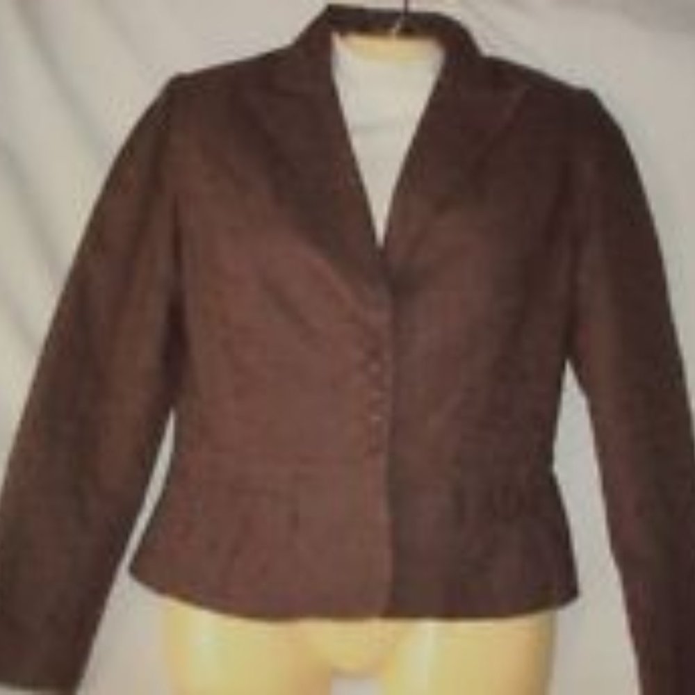 Women's Brown Eyelet Blazer Size 8 Linen Blend